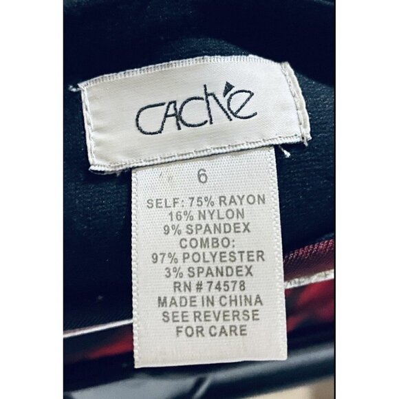 Cache Womens 6 Red Rose Print Pencil Mini Skirt Black Stretch Y2K - Picture 5 of 6